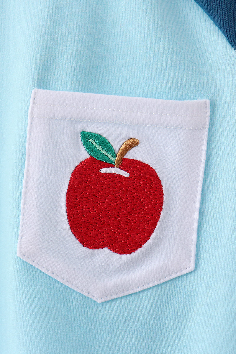 Teal Apple Embroidered Top | Boutique Children's Clothing