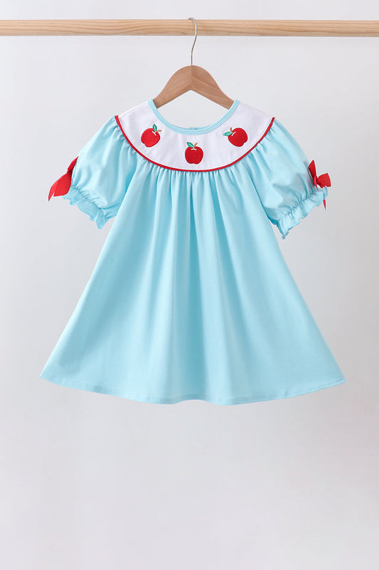 Blue Apple Embroidered Dress | Boutique Children's Clothing