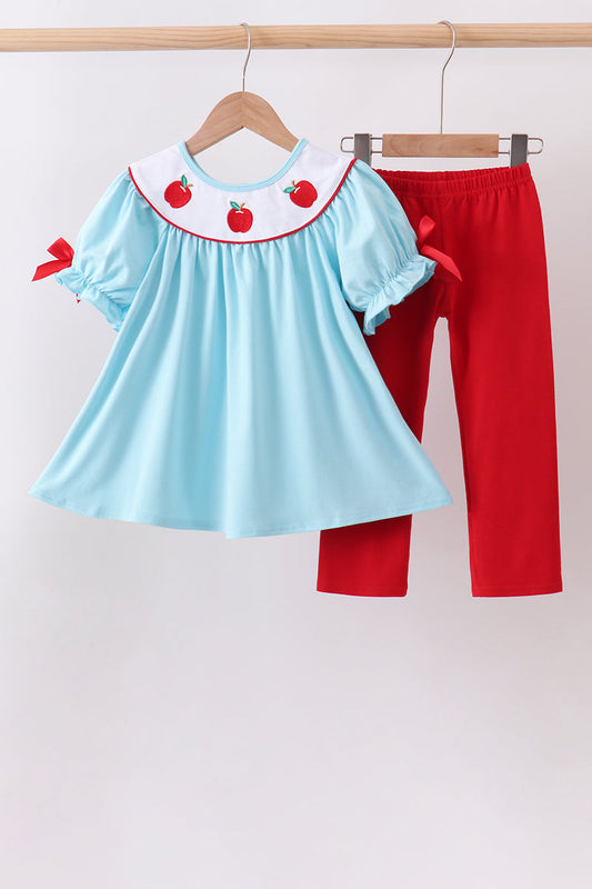 Blue Apple Embroidered Pants Set | Boutique Children's Clothing