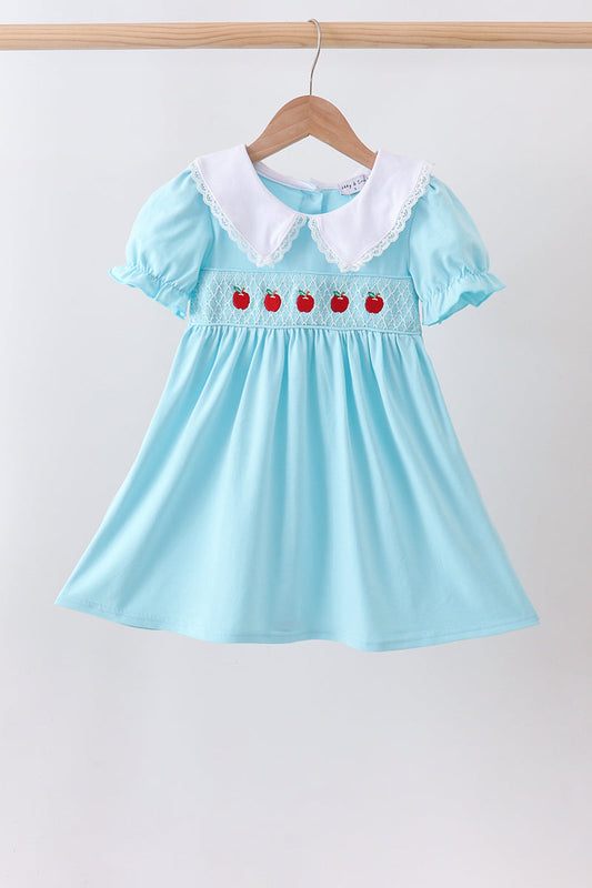 Blue Apple Smocked Lace Dress | Boutique Children's Clothing
