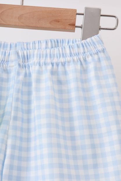 Mint Crayon Applique Gingham Shorts Set