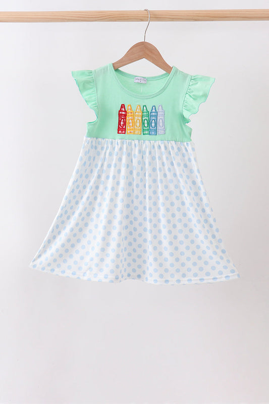Mint Crayon Applique Dot Dress | Boutique Children's Clothing