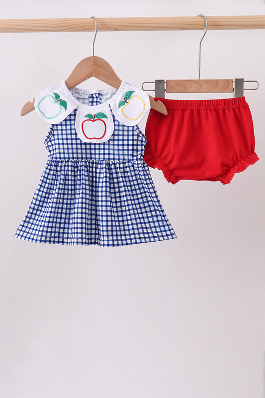 Navy Apple Embroidered Gingham Bloomer Set | Boutique Children's Clothing