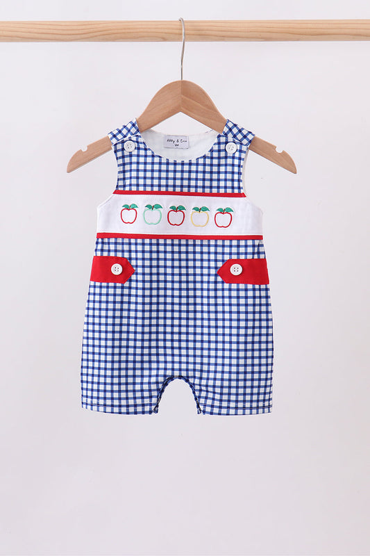 Navy Apple Embroidered Gingham Jon Jon | Boutique Children's Clothing