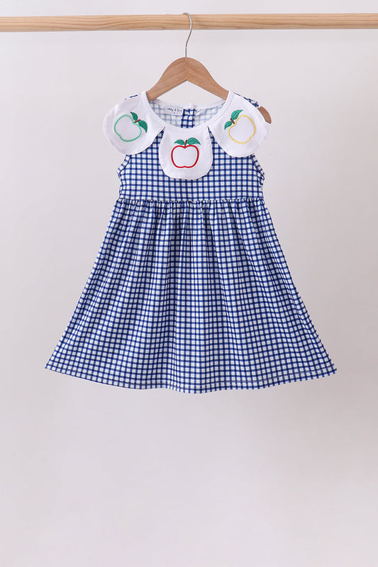 Navy Apple Embroidered Gingham Dress | Boutique Children's Clothing