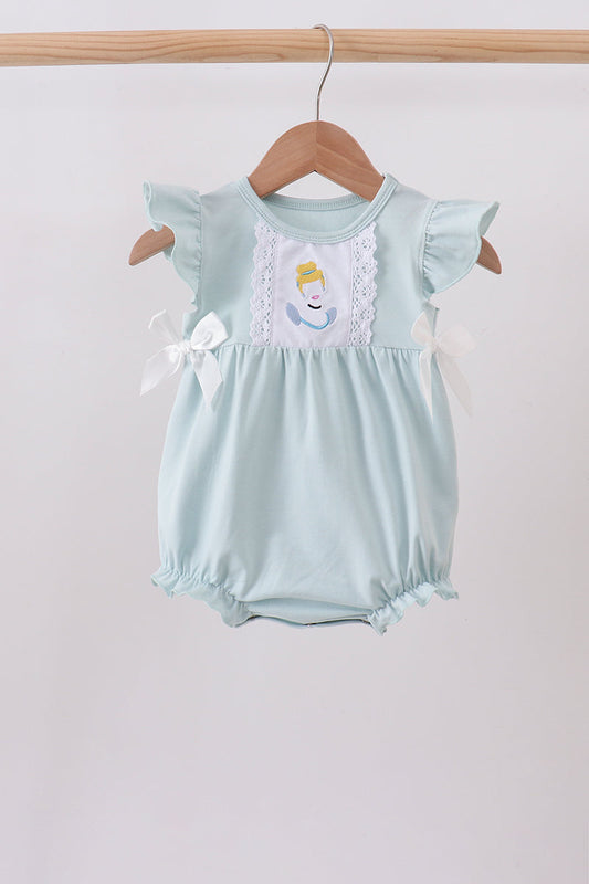 Light blue character embroidery ruffle bubble | Boutique Children's Clothing