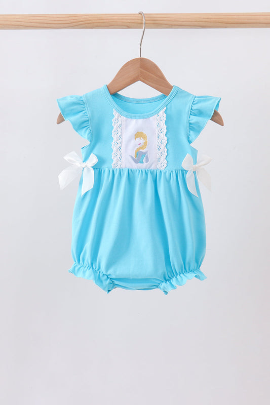 Blue character embroidery ruffle bubble | Boutique Children's Clothing