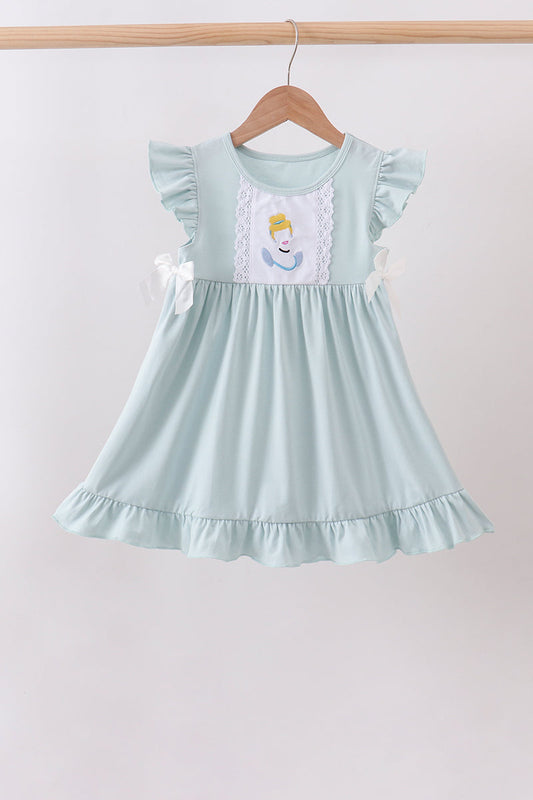Light blue character embroidery ruffle dress | Boutique Children's Clothing