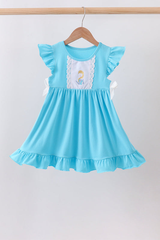 Blue character embroidery ruffle dress | Boutique Children's Clothing