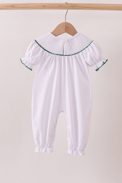 White wreath smocked romper