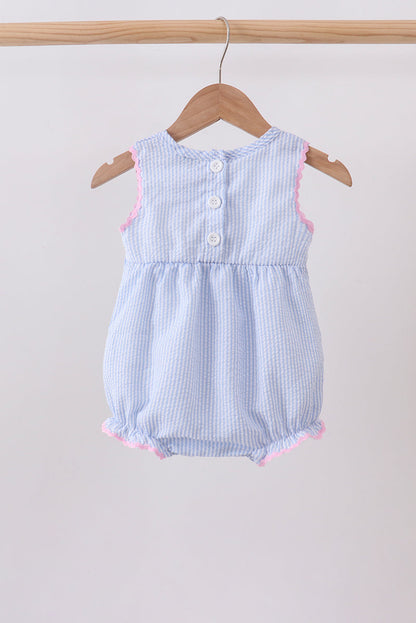 Blue Bow Embroidered Stripe Bubble | Boutique Children's Clothing