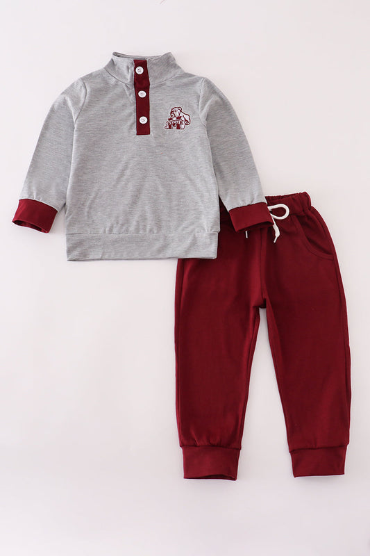 Maroon Mississippi embroidery pants set | Boutique Children's Clothing