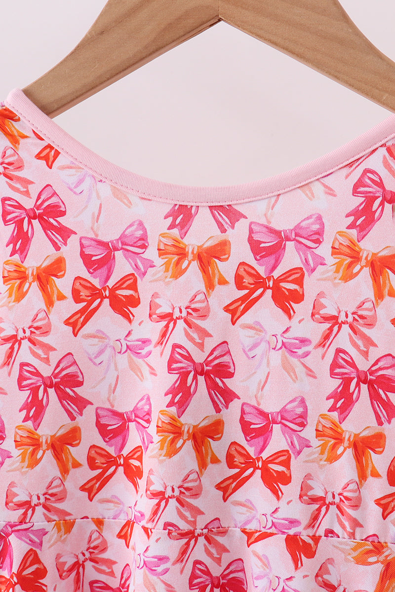 Premium berry blossom bows ruffle bamboo dress