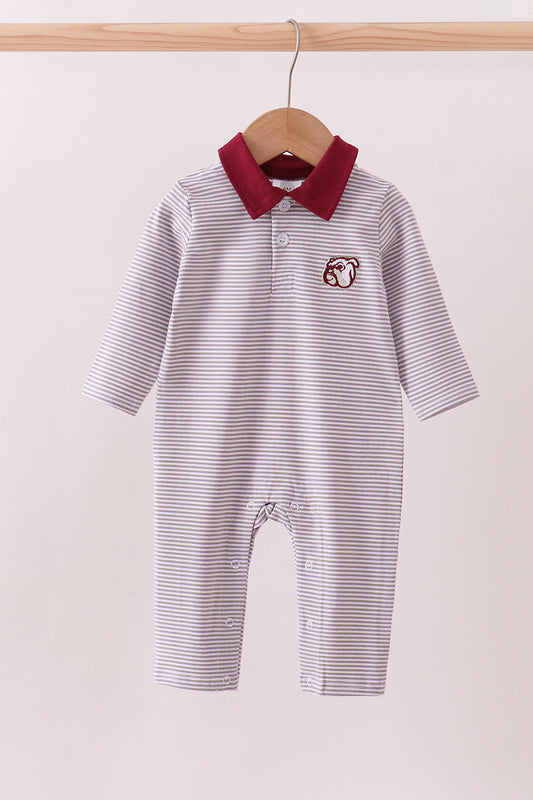 Premium Maroon Mississippi bulldog embroidery romper | Boutique Children's Clothing