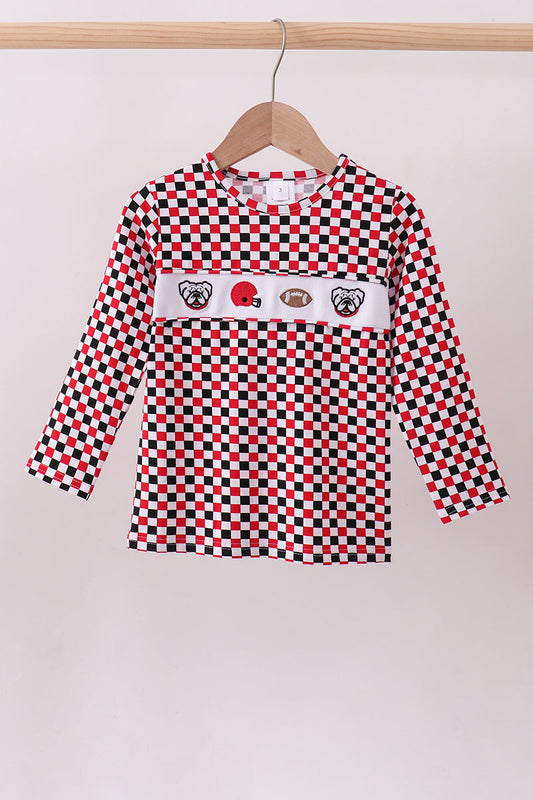 Checkered Georgia dog embroidery top | Boutique Children's Clothing