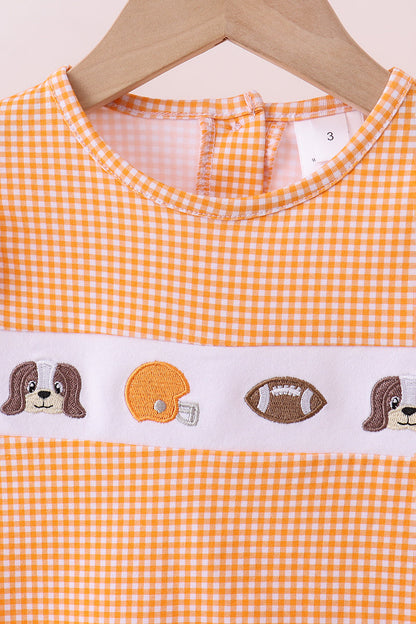 Premium Orange Tennessee puppy football embroidery ruffle pants set