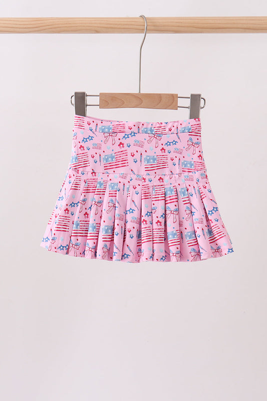 Pink flag star print skorts | Boutique Children's Clothing