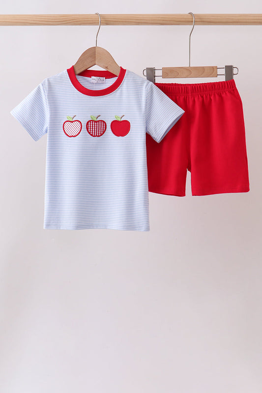 Red apple embroidery shorts set | Boutique Children's Clothing