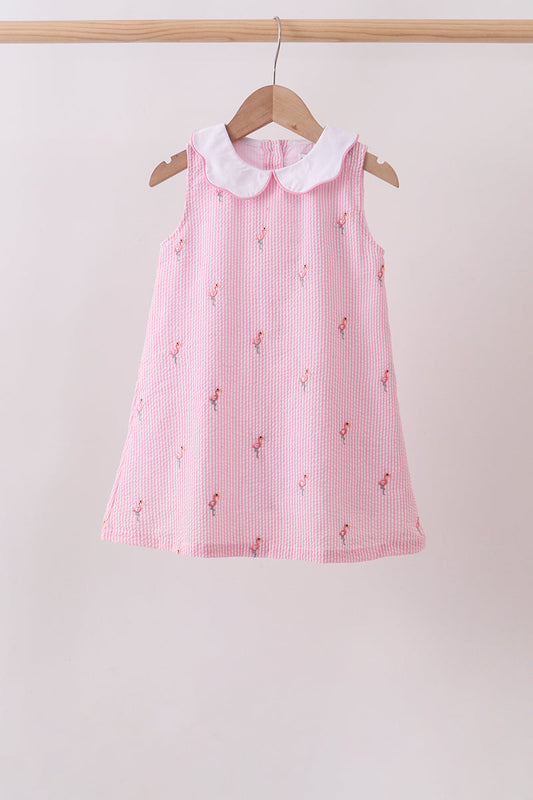 Pink stripe seersucker flamingo dress | Boutique Children's Clothing