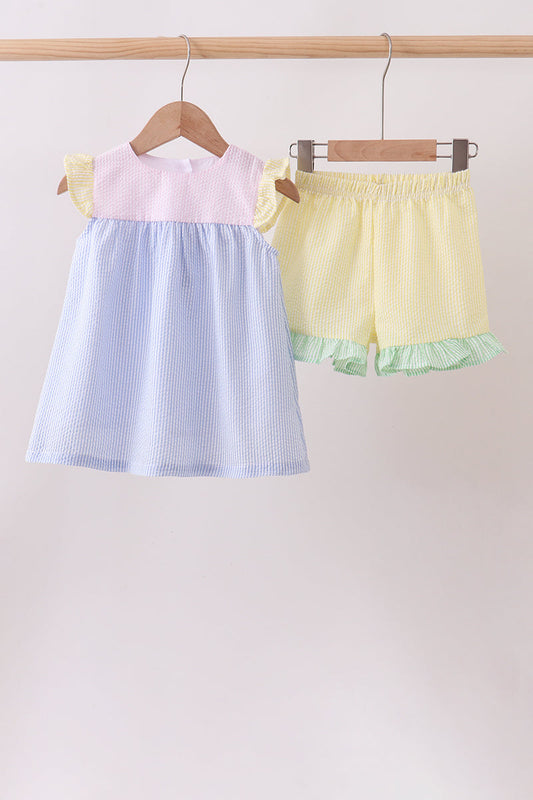 Colorblock ruffle shorts set | Boutique Children's Clothing