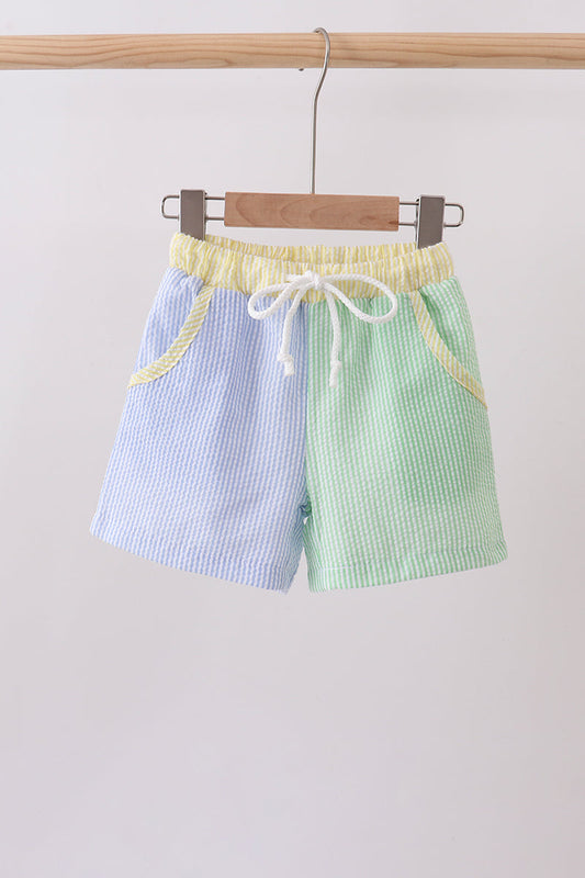 Blue&green seersucker shorts | Boutique Children's Clothing