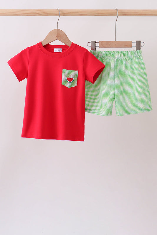 Red watermelon embroidery shorts set | Boutique Children's Clothing