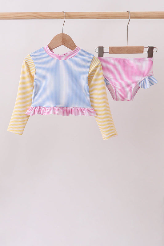 Blue stripe ruffle rashguard set | Boutique Children's Clothing