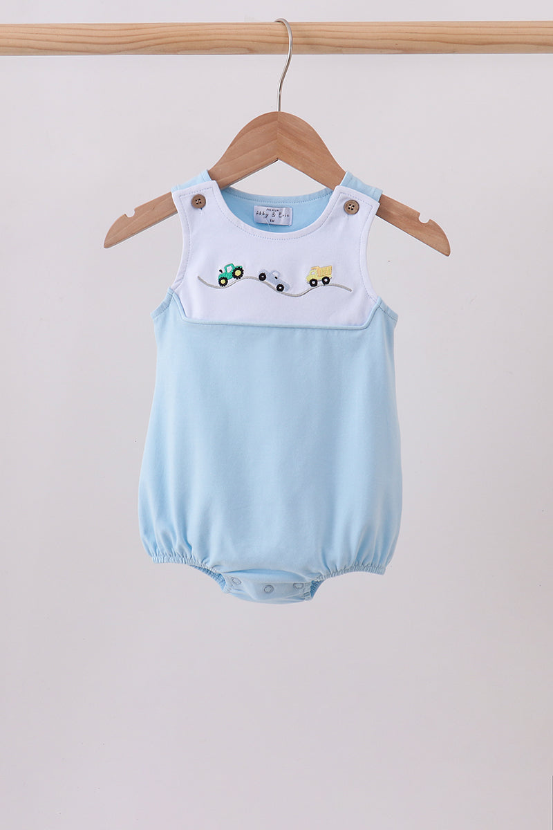 Blue Vehicle Embroidered Bubble | Boutique Children's Clothing