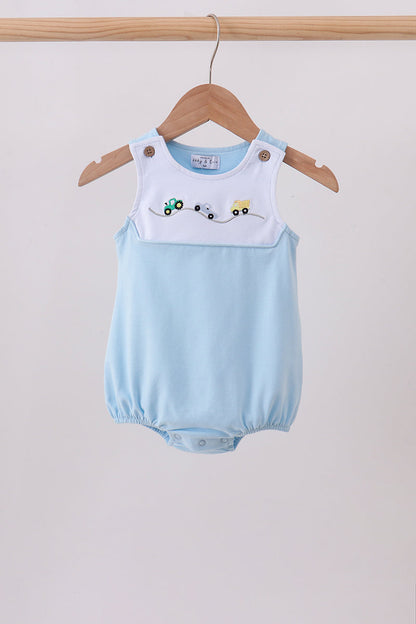 Blue Vehicle Embroidered Bubble | Boutique Children's Clothing