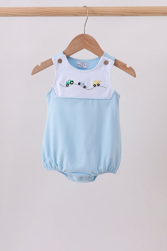 Blue Vehicle Embroidered Bubble | Boutique Children's Clothing