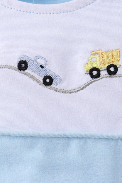 Blue Vehicle Embroidered Bubble | Boutique Children's Clothing