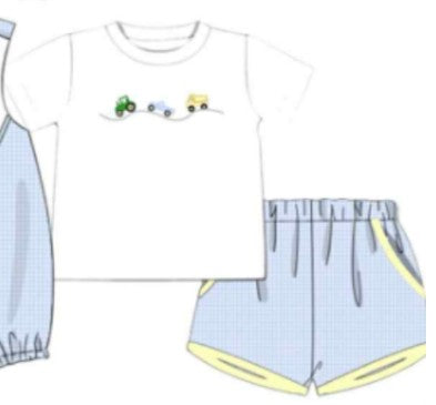 Blue Vehicle Embroidered Set | Boutique Children's Clothing