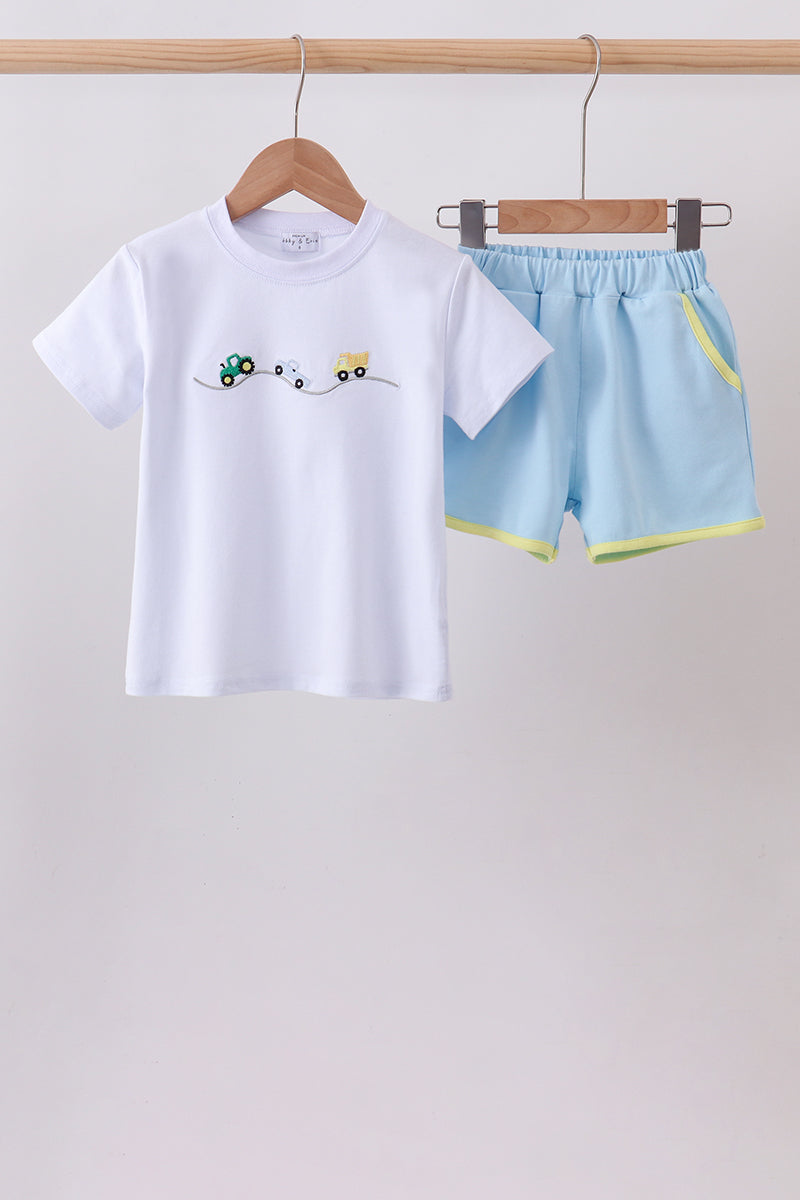 Blue Vehicle Embroidered Set | Boutique Children's Clothing