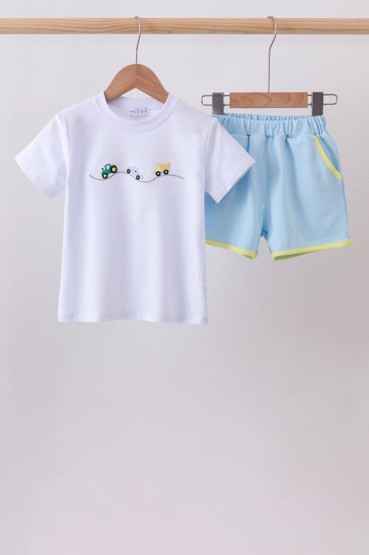 Blue Vehicle Embroidered Set | Boutique Children's Clothing