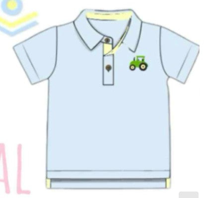 Blue Tractor Embroidered Polo | Boutique Children's Clothing