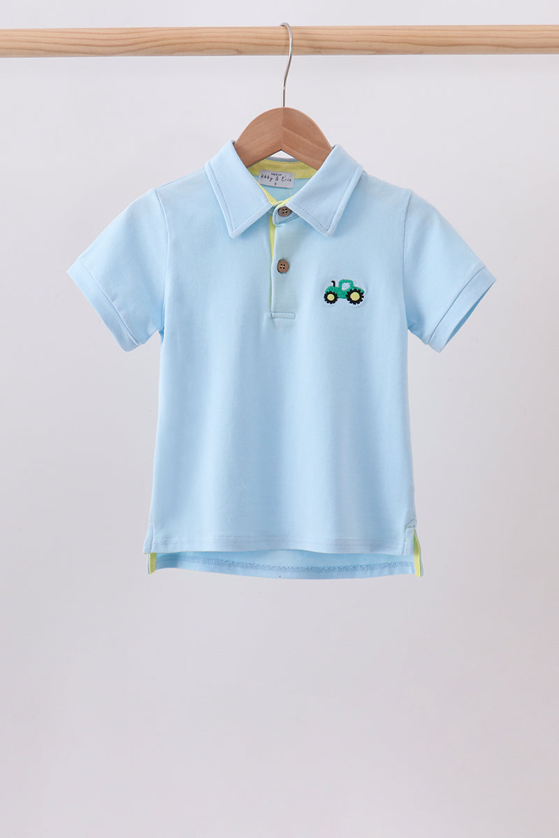Blue Tractor Embroidered Polo | Boutique Children's Clothing