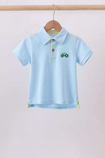 Blue Tractor Embroidered Polo | Boutique Children's Clothing