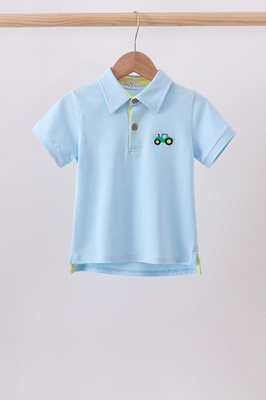 Blue Tractor Embroidered Polo | Boutique Children's Clothing
