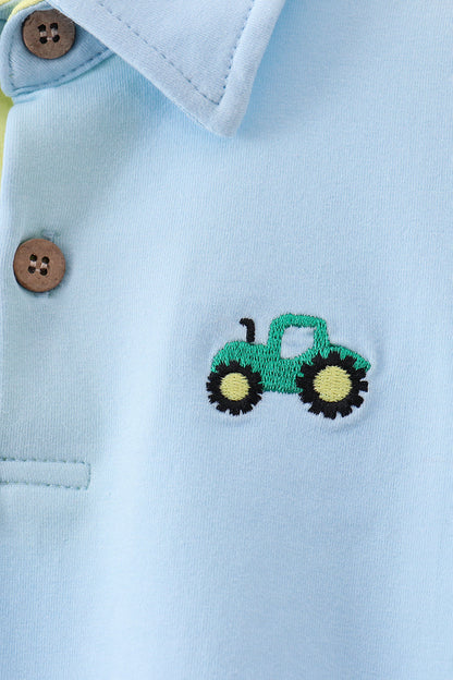 Blue Tractor Embroidered Polo | Boutique Children's Clothing