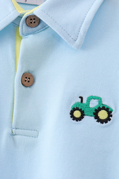 Blue Tractor Embroidered Polo | Boutique Children's Clothing