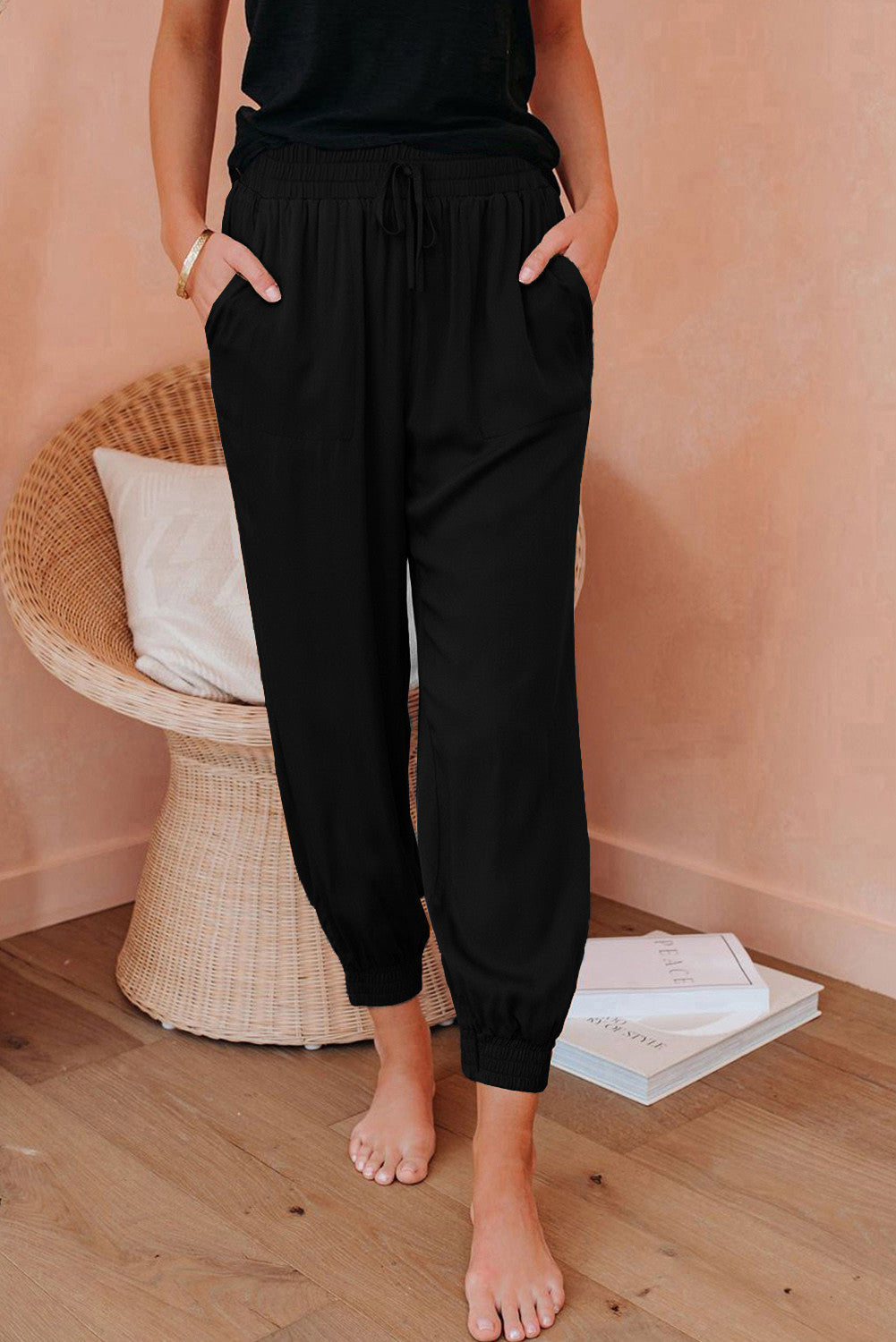 Black Drawstring Elastic Joggers February.