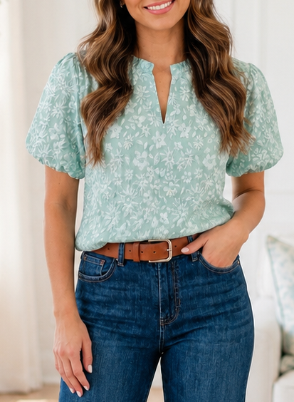Floral Textured Puff Blouse RTS | Boutique Children's Clothing