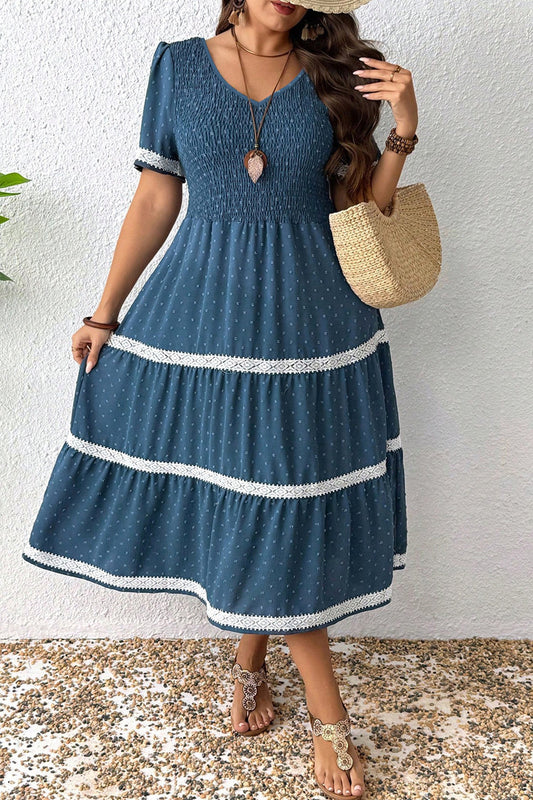 Blue Plus Dot Lace Dress RTS | Boutique Children's Clothing