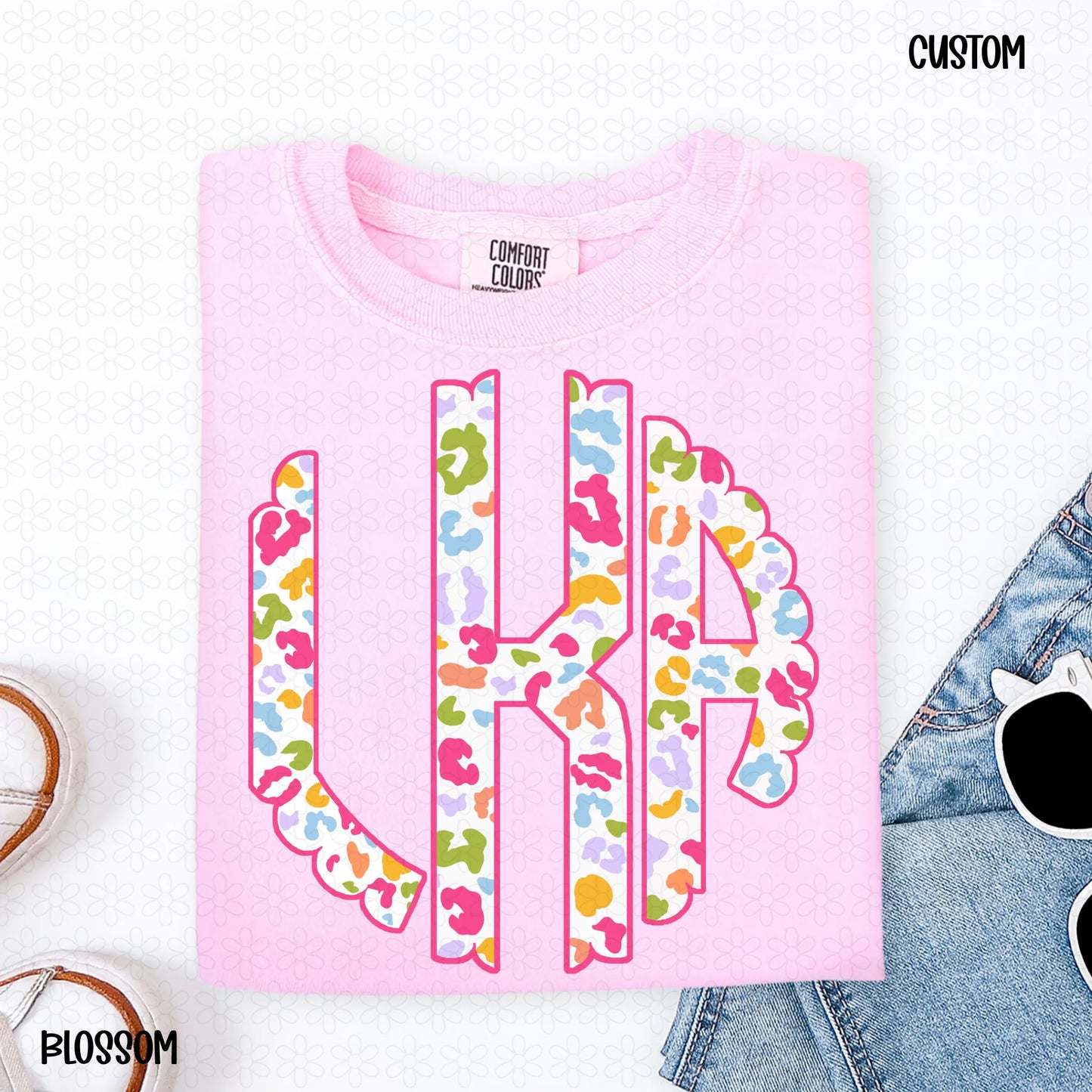 Bright Leopard Custom Monogram Completed Tee