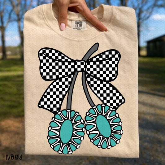 Checkered Western Bow Completed Tee