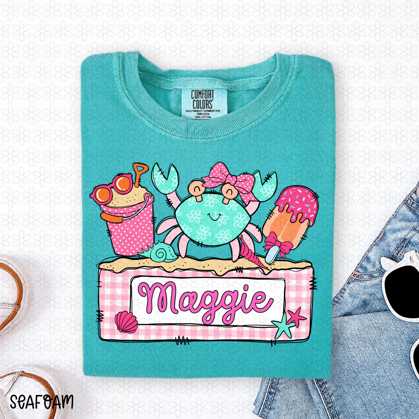Crab Custom Name Plate- Pink Completed Tee
