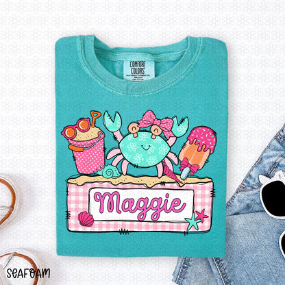 Crab Custom Name Plate- Pink Completed Tee