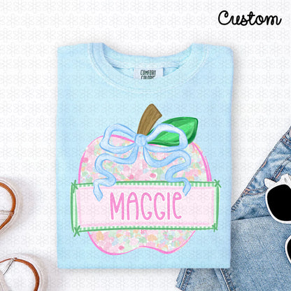 Custom Preppy Apple Name Graphic Tee | Personalized Back to School Shirt | Blush & Briar Co.