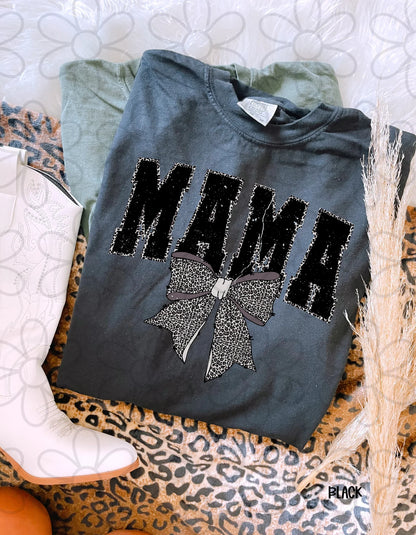 Distressed MaMa Leopard Bow Completed Tee