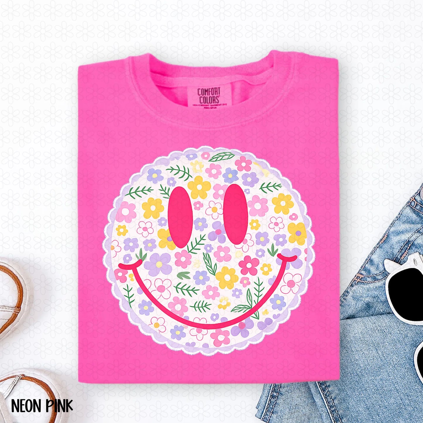 Floral Smiley Face Completed Tee
